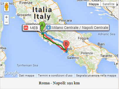 la distanza in linea d'aria e' tra roma e' napoli e' di 190 km circa